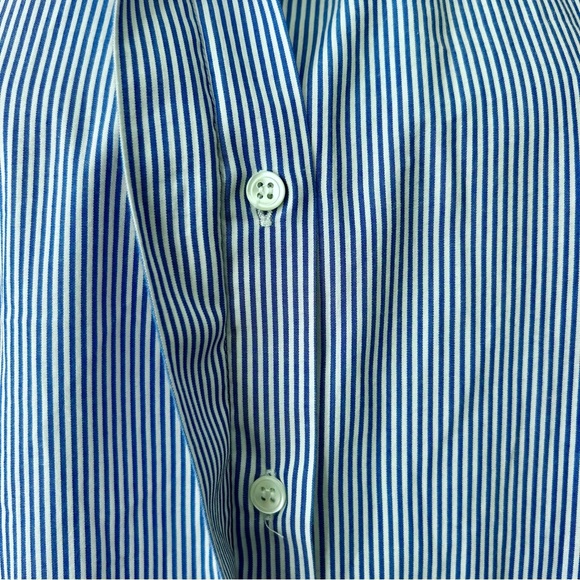 G. Label by Goop Nicole Puff Sleeve Button Down Blue White Stripe Blouse Size 10 - Picture 9 of 10